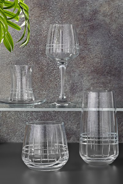 sglass 60 Parça 12 Kişilik Çemberli Çubuk El Dekor Kristal Kesme Cam Su Takım...
