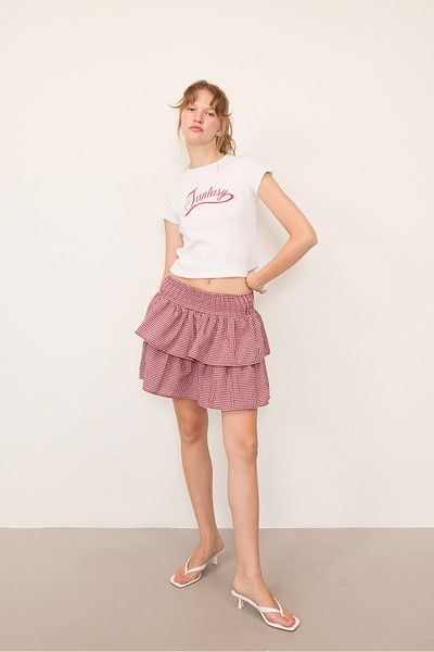 Addax Plaid Mini Skirt - Elastic Waist E13702-DK14