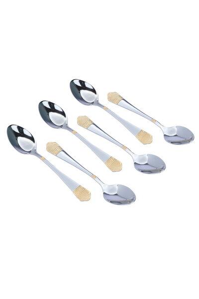 Alsaif Gallery Al Saif Gallery Steel Tea Spoons Set, 6 Pieces - Golden Silver