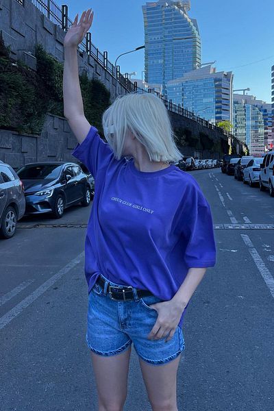 Madmext Lila Oversize-T-Shirt mit Rundhalsausschnitt – Aufdruck auf Vorder- und Rückseite, kurze Ärmel MG2130