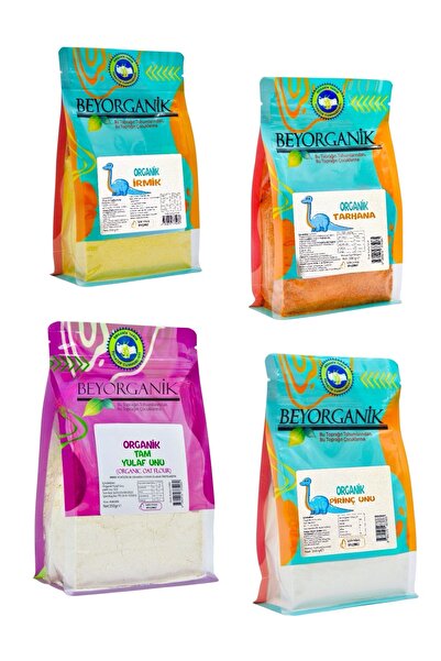 BEYORGANİK Organik Ek Gıda Seti 4'lü (İRMİK/TARHANA/PİRİNÇ UNU/YULAF UNU) (PE...