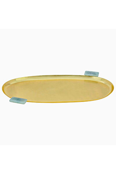 Alsaif Gallery Saif Gallery Stainless Steel Tray with Marble Handles, 46 x 20...