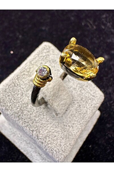 Amber Sitrin Doğal Taş Gümüş Yüzük