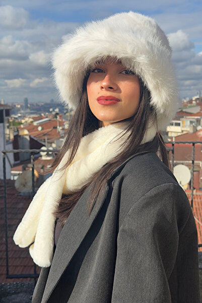 Mollycrush Peluş Rus Tarzı Bucket Kalpak Şapka Atkı 2'Li Set |Kadın Kışlık Su...
