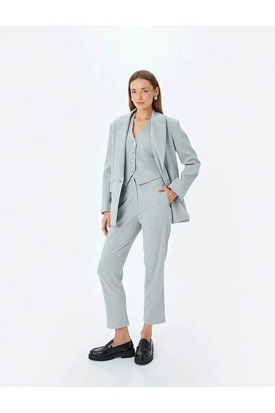 Koton Slim Fit High Waist Cigarette Fabric Trousers with Pockets