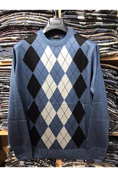 nacar çarşı Men's Dad Print Indigo Crew Neck Sweatshirt