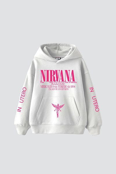 Sekizbiraltı Nirvana In Utero Pink Printed Oversize Unisex Λευκό Hoodie