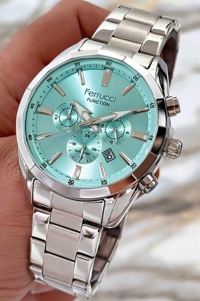 Ferrucci Steel Strap Function Men's Wristwatch Silver-blue New Season Sdfer083