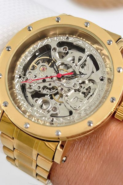 COMMES Automatic Battery-Free Mechanism, Gold Color Steel Band Men's Wrist Watch Sdcms026