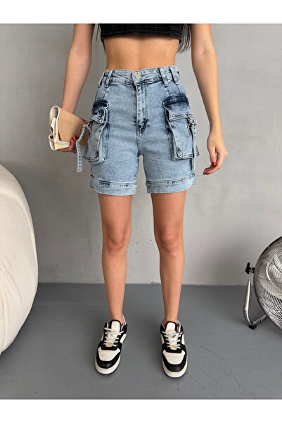 alanora High Waist Flexible Women'sJeanShorts - with Cargo Pocket