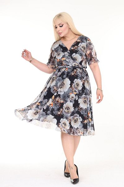 modayız Plus Size Patterned Double Breasted Collar Summer Dress - Short Sleeve 20c-2572