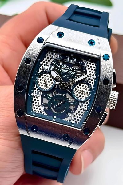 Ferrucci Function Men's Wristwatch with Silicone Cord Bracelet Gift 3atm Blue Sdfer066