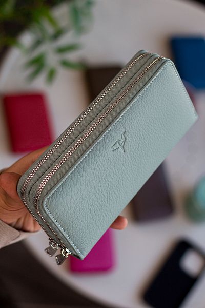 Garbalia Orleans Genuine Leather Phone Compartment Rfid Blocking Clutch Bag Mint Green Wallet Card Holder