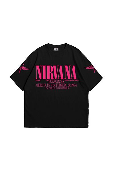 Sekizbiraltı Μαύρο μπλουζάκι Nirvana In Utero Pink με στάμπα Oversize Unisex