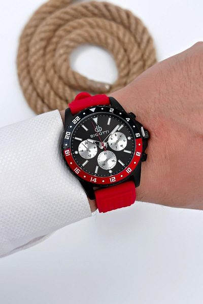Bigotti Men's Wristwatch - Red Silicone Cord, All Functions Active Sdb009