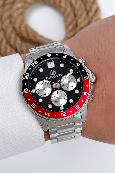Bigotti Men's Wristwatch All Functions Active Silver-black-red Sdb003
