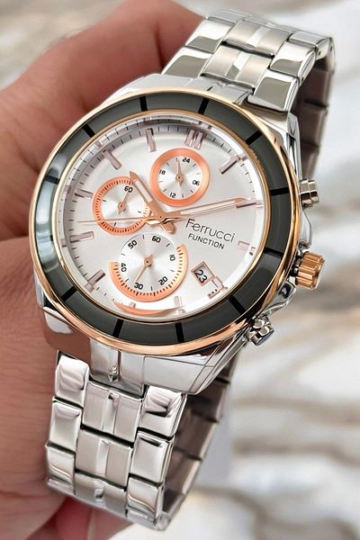 Ferrucci Function Men Wrist Watch Silver-White Steel Band 3Atm Water Resistant Sdfer094