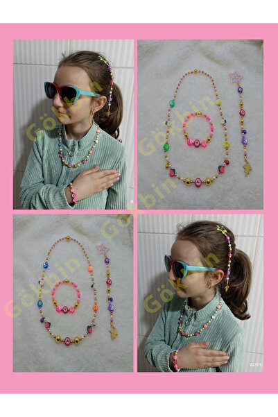 Gökbin Kız Çocuk Fimo Boncuk Kalp Gülenyüz Sonsuzluk Çilek Incili Kolye Bilek...