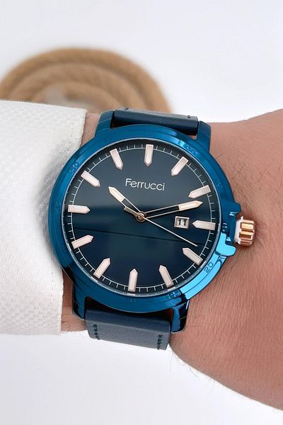 Ferrucci Men's Wristwatch with Calendar Leather Cord 3 Atm Water Resistant Bracelet Gift