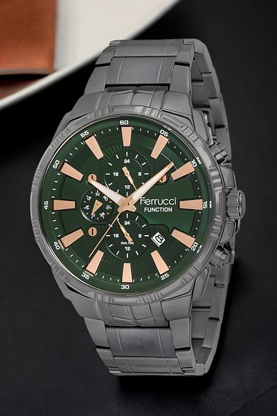 Ferrucci Fcf.13144Fm.04 Men's Watch - Smoke-Green, 3 Atm, Bracelet, Sdfer113