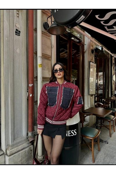 Asia Quilted Denim Detailed Bomber Coat
