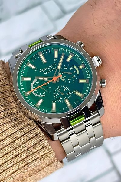Ferrucci Men's Wristwatch - Function 3Atm, Silver-Silver Color, Colorful Mineral Glass Bracelet Sdfer139