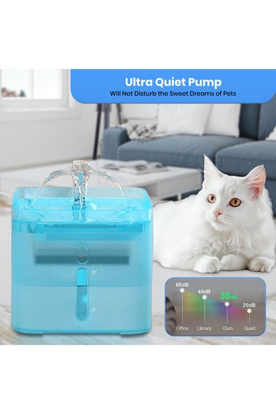 JINOU Cat Water Fountain - Premium Acrylic Glass, 3L Tank, For Cats, Dogs & Pets (Square Design)
