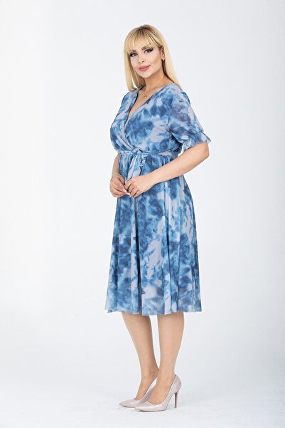 modayız Double Breasted Collar Plus Size Short Sleeve Dress 41C-2414