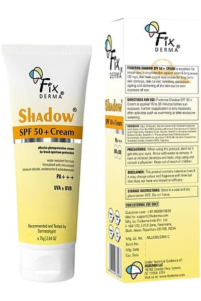 FixDerma Shadow SPF 50+ Cream Broad-Spectrum Sun Protection Water-Resistant 75g PA+++ Paraben Free