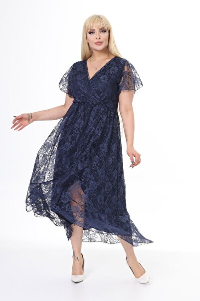 modayız Double Breasted Collar Plus Size Lace Dress 20Y-2447
