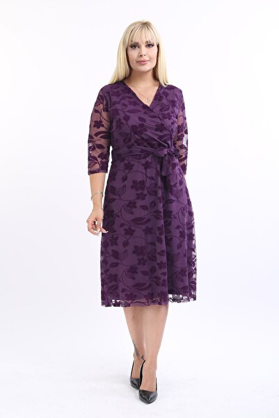 modayız Φόρεμα σε μεγάλο μέγεθος με σταυρωτή λαιμόκοψη 28B-2168