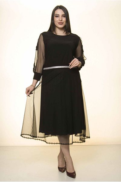 FARBAPLUS Φόρεμα Μαύρο Μανίκι Κεντημένο Plus Size 31a-1571
