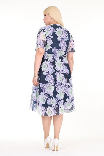 modayız Plus Size Patterned Double Breasted Collar Summer Dress - Short Sleeve 29d-2574