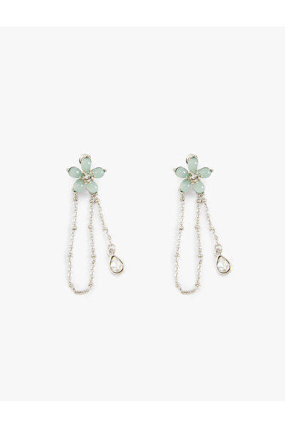 Koton Taşlı Çiçek Küpe Zincir Detaylı