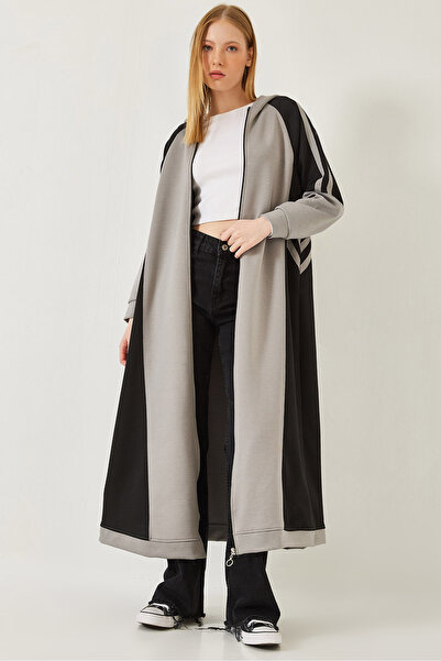 Bianco Lucci Damen-Strickjacke mit Kapuze, detailliert, gestreift, mit Reißverschluss 60351379