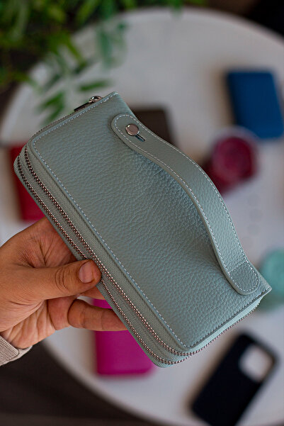 Garbalia Orleans Genuine Leather Phone Compartment Rfid Blocking Clutch Bag Mint Green Wallet Card Holder