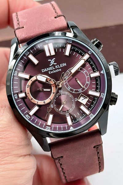 Daniel Klein Exclusive Brown Leather Cord Men's Wristwatch 3 Atm Bracelet