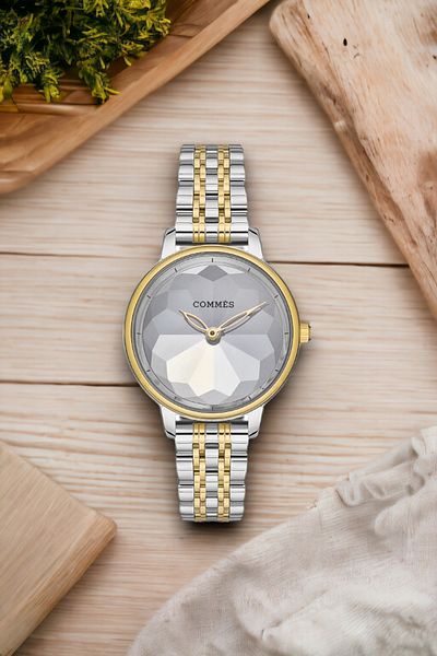 COMMES Silver-Gold Color Steel Band Steel Case Women's Wrist Watch Sdcms037