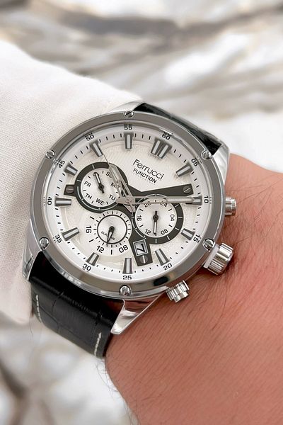 Ferrucci Function Black Leather Cord Men's Wristwatch 3 Atm Water Resistant Sdfer067
