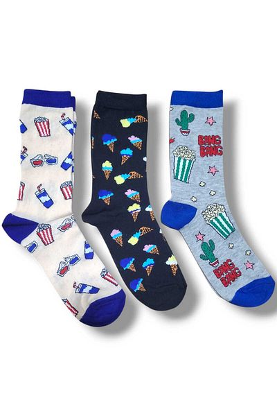 Fanilam 3 Pack Cheerful Pattern Popcorn Unisex Bamboo Socks 36-41