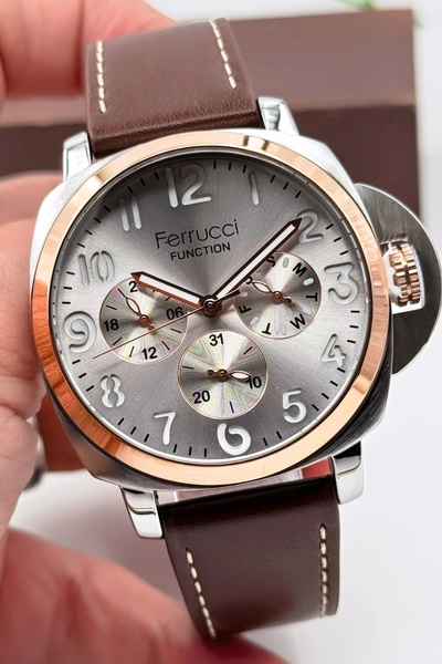 Ferrucci Men's Wristwatch - Brown Leather, 3Atm Bracelet, Function Model, Sdfer141 with Gift