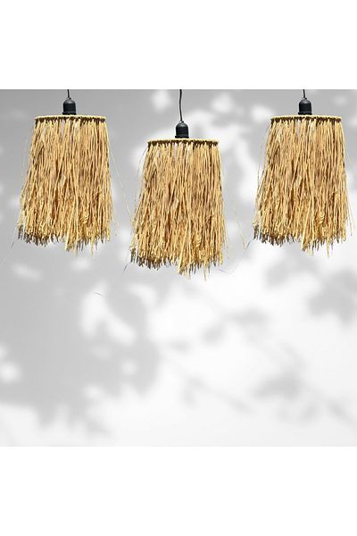 Maison Avf 25 Cm Bohemian Raffia Wicker Chandelier Pendant Lamp - Set of 3 (3 Pieces)