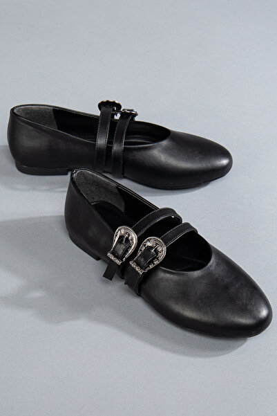 camaiore Curea din piele neagră - Balerina de damă de calitate cu cataramă