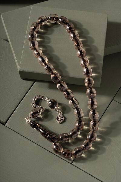 TESBİHKENTİ Mărgele de rugăciune din chihlimbar cu praf de fosile de ceai neg...