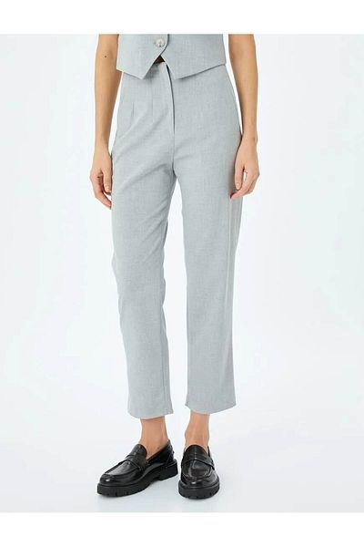 Koton Slim Fit High Waist Cigarette Fabric Trousers with Pockets
