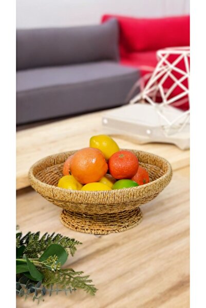 Bayev Yuvarlak 28cm Ayaklı Meyvelik 700787 Dekoratif Hasır Masa Üstü Meyvelik