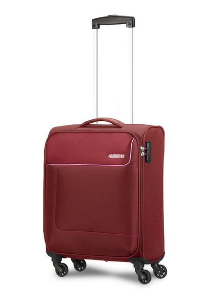 American Tourister حقيبة سفر جامايكا ذات العجلات الناعمة ذات اللون العنابي مقاس 55 سم