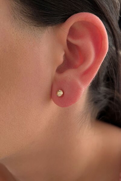 Fiyonk Kuyumculuk 14 Ayar Altın Sarı Işıltılı Top Küpe Küçük