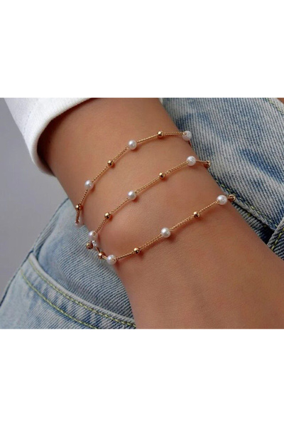 Shiklik MODA سوار نسائي أنيق مطرز باللؤلؤ مكون من 3 قطع - أنيق وحديث