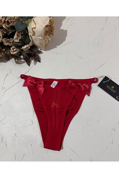 İntive Lingerie Κόκκινο χαριτωμένο slip με κορδέλες στα πλαϊνά και λεπτομέρεια στο μπροστινό μέρος